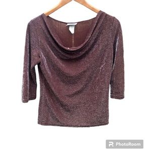 Vintage Mind Games Shirt Brown Metallic Silver 3/4 Sleeve Sz. Large